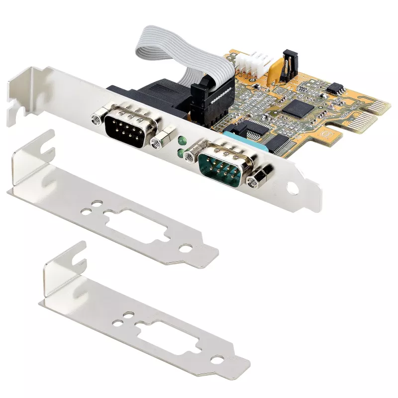 StarTech.com 2 portu PCI Express seriālā karte, divportu PCIe uz RS232 (DB9) seriālā karte, 16C1050 UART, standarta vai zema profila kronšteini, COM saglabāšana, operētājsistēmai Windows un Linux