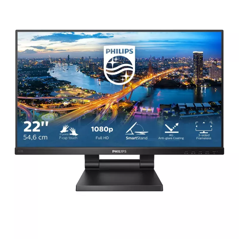 Philips B Line 222B1TC/00 datora monitors 54,6 cm (21,5 collu) 1920 x 1080 pikseļi Full HD LED skārienekrāns Melns