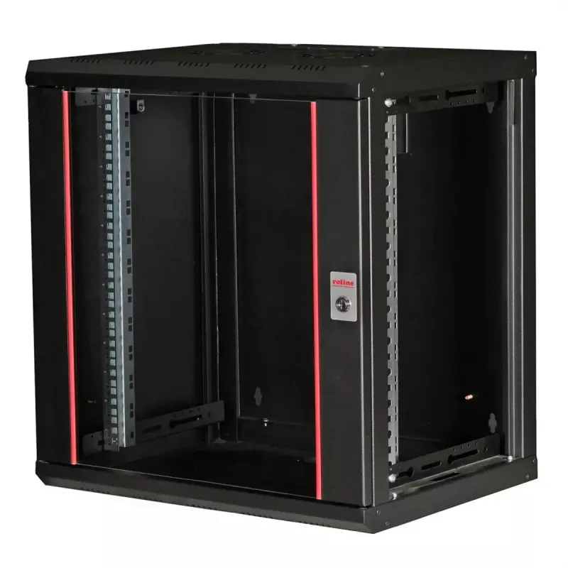 Pie sienas stiprināms 19 collu statīvs ROLINE Pro 12U, 600x450 mm, melns, atslēgas slēdzene, IP20