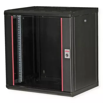 Pie sienas stiprināms 19 collu statīvs ROLINE Pro 12U, 600x450 mm, melns, atslēgas slēdzene, IP20