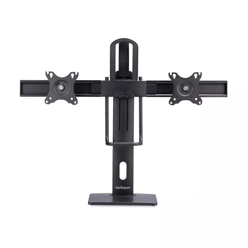 StarTech.com Crossbar dubultā monitoru galda statīvs diviem 27 collu ekrāniem, VESA stiprinājums 75x75/100x100, bezinstrumentu augstuma regulēšana, līdz 13,2 mārciņām (6 kg) uz displeju