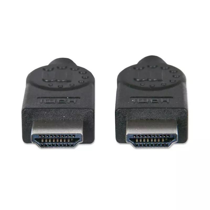 Manhattan HDMI kabelis, 1080p@60Hz (ātrdarbīgs), 10 m, vīrišķais–vīrišķais, melns, pilnībā ekranēts, zelta pārklājuma kontakti, mūža garantija