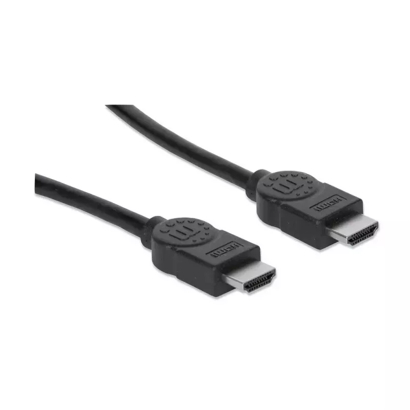 Manhattan HDMI kabelis, 1080p@60Hz (ātrdarbīgs), 10 m, vīrišķais–vīrišķais, melns, pilnībā ekranēts, zelta pārklājuma kontakti, mūža garantija
