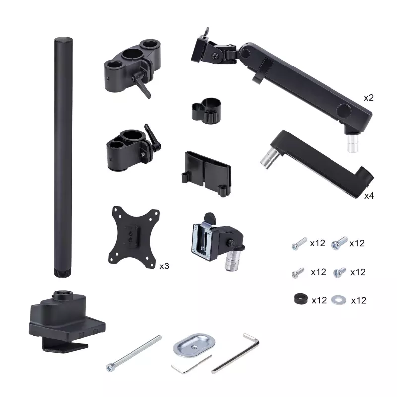 StarTech.com Trīskāršs monitoru galda stiprinājums līdz trim 27 collu ekrāniem, VESA 75x75/100x100, bezinstrumentu sviras regulēšana, C-skava/caurules stiprinājums, ar atsperēm aprīkotas sviras
