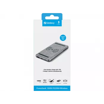 Pārnēsājams ārējais akumulators Sandberg Powerbank 10000 PD20W+Wireless, 10000 mAh