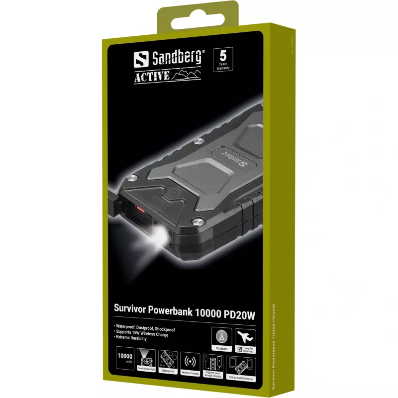 Pārnēsājams ārējais akumulators Sandberg Survivor 10000 PD20W, 10000 mAh