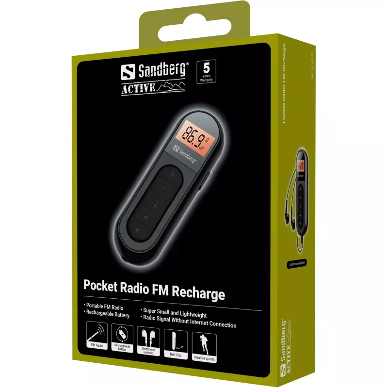 Pārnēsājamais radio Sandberg Pocket Radio FM Recharge FM 76-108 MHz