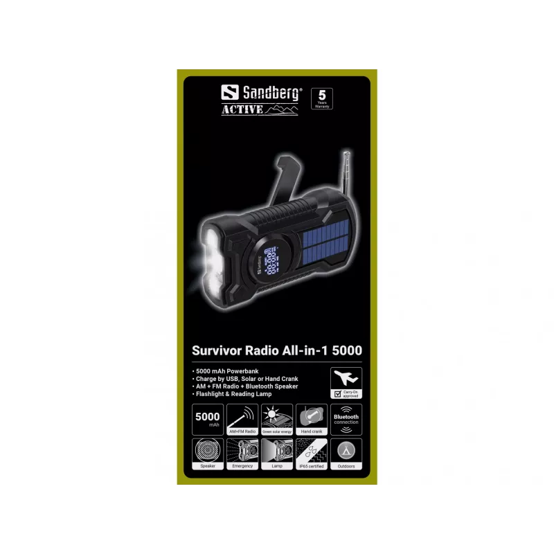 Pārnēsājamais radio Sandberg Survivor Radio All-in-1 5000 AM FM 5000mAh