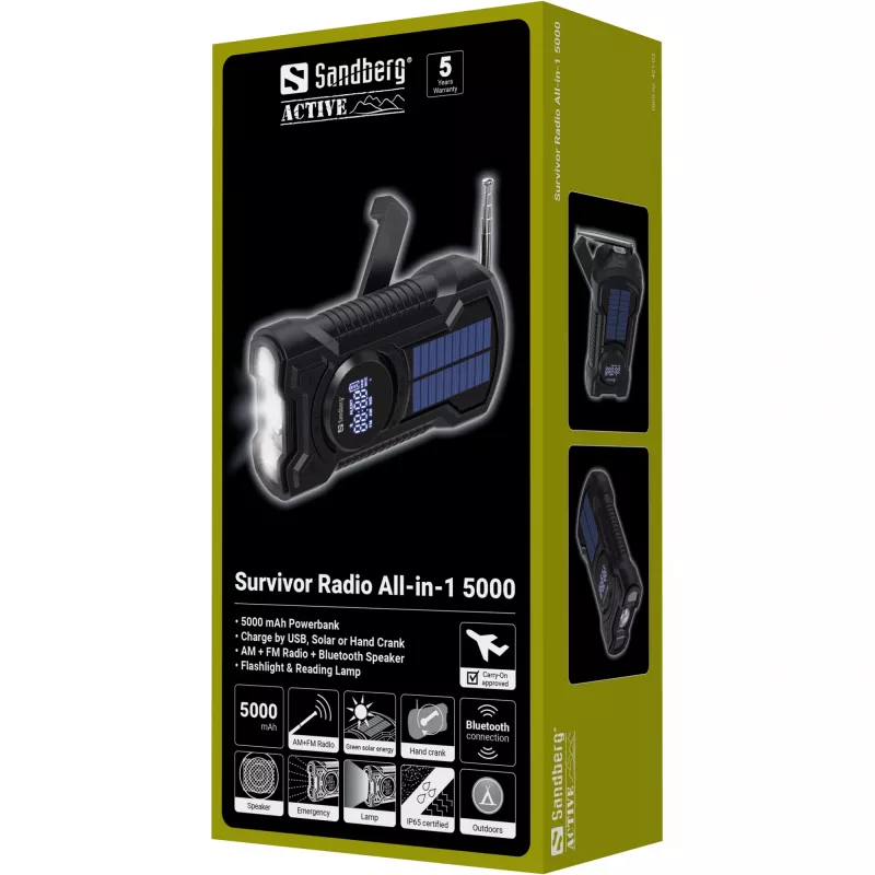 Pārnēsājamais radio Sandberg Survivor Radio All-in-1 5000 AM FM 5000mAh
