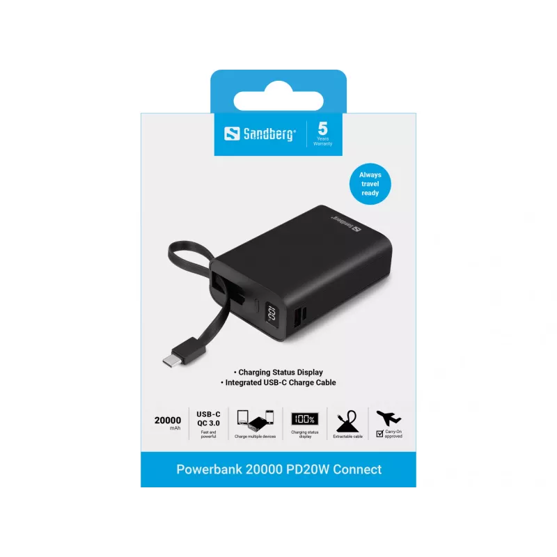 Pārnēsājams akumulators Sandberg Powerbank 20000 PD20W Connect, 20000 mAh
