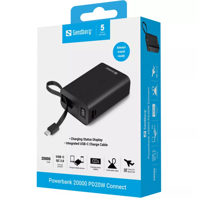 Pārnēsājams akumulators Sandberg Powerbank 20000 PD20W Connect, 20000 mAh