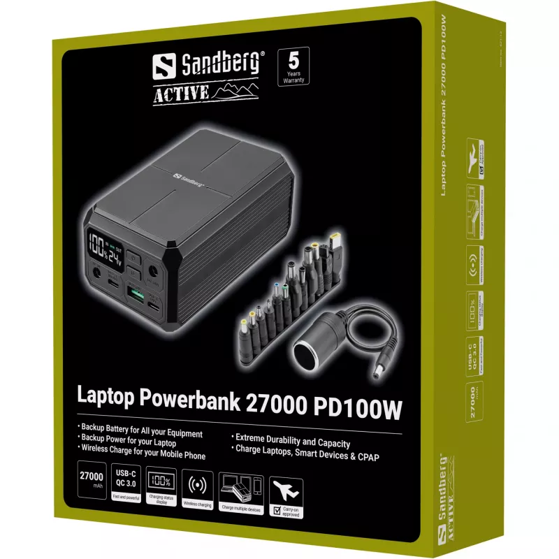 Portable Power Bank Sandberg Laptop Powerbank 27000 PD100W, 27000 mAh