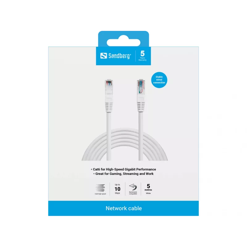 Tīkla kabelis Sandberg tīkla kabelis UTP Cat6 RJ-45 5 m Balts