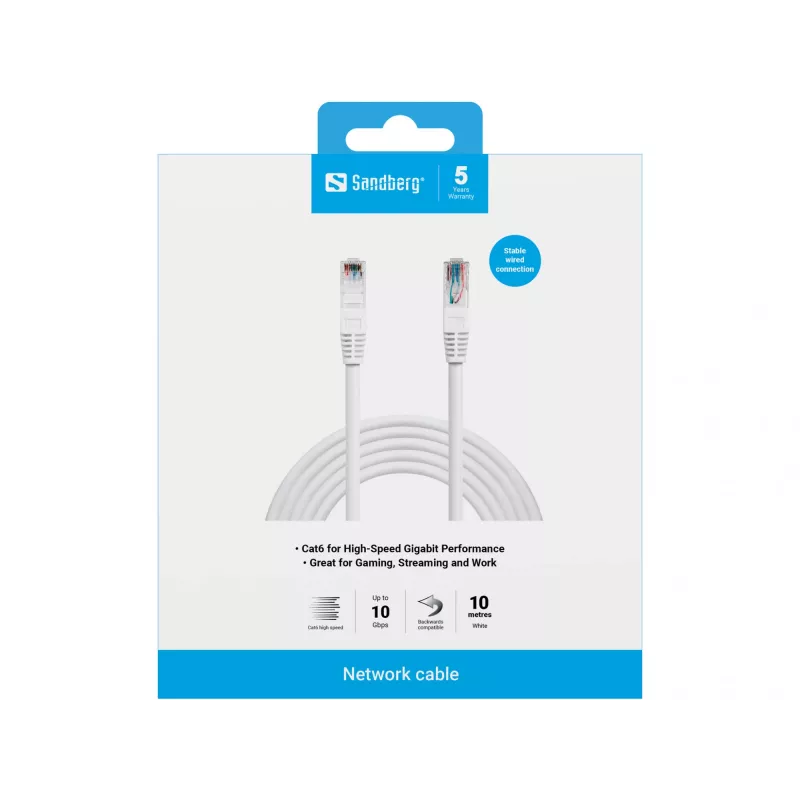 Tīkla kabelis Sandberg UTP Cat6 10m RJ-45 Balts