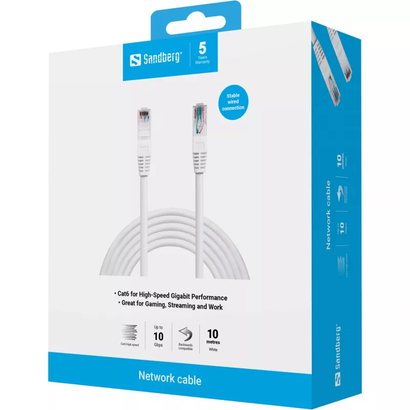 Tīkla kabelis Sandberg UTP Cat6 10m RJ-45 Balts