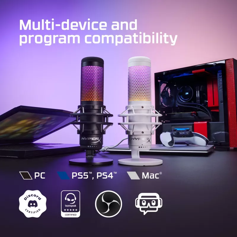 HyperX QuadCast S - USB mikrofons (balts pelēks) - RGB apgaismojums