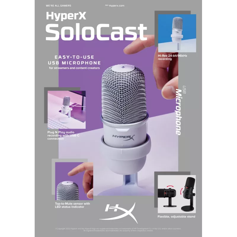 HyperX SoloCast — USB mikrofons (balts)