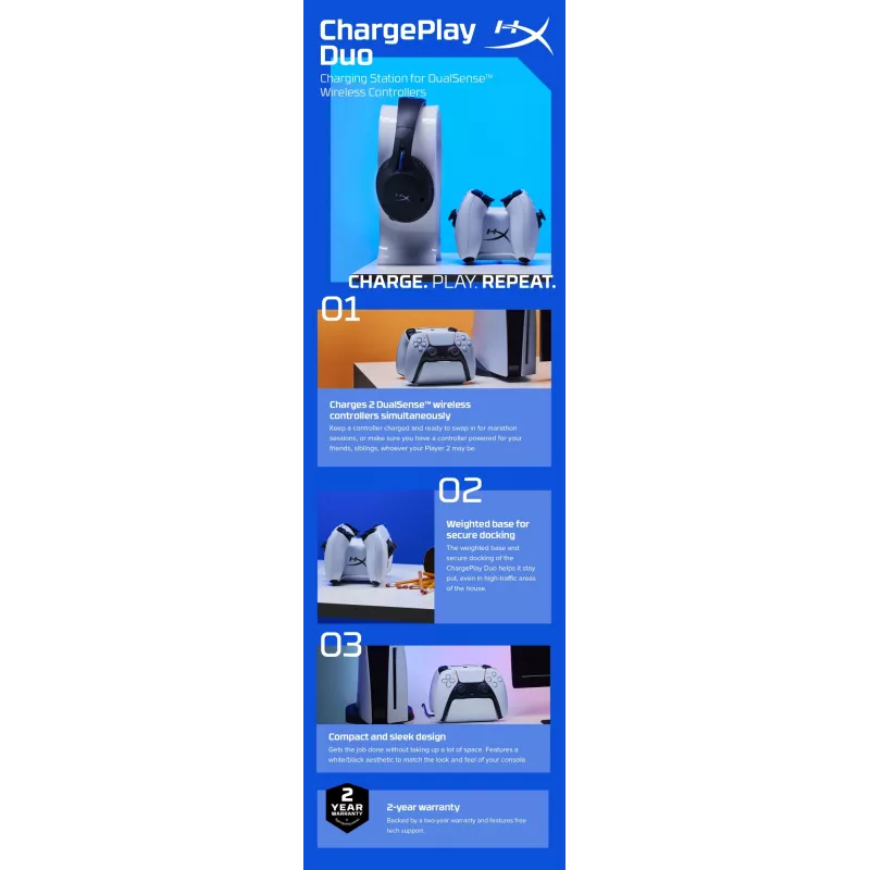 HyperX ChargePlay Duo – kontroliera uzlādes stacija PS5