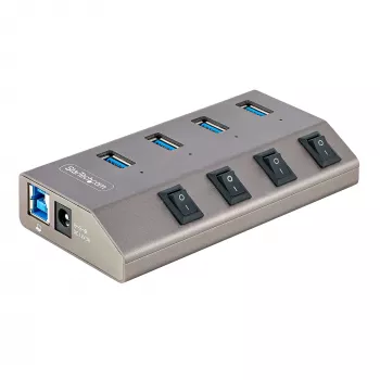 StarTech.com 4 portu pašdarbināms USB-C centrmezgls ar individuāliem ieslēgšanas/izslēgšanas slēdžiem, USB 3.0 5 Gbps paplašināšanas centrmezgls ar barošanas bloku, galddatora/klēpjdatora USB-C uz USB-A centrmezgls, USB Type-C centrmezgls ar BC 1.2