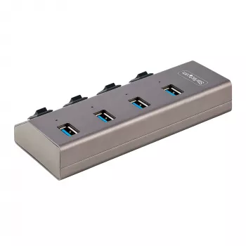 StarTech.com 4 portu pašdarbināms USB-C centrmezgls ar individuāliem ieslēgšanas/izslēgšanas slēdžiem, USB 3.0 5 Gbps paplašināšanas centrmezgls ar barošanas bloku, galddatora/klēpjdatora USB-C uz USB-A centrmezgls, USB Type-C centrmezgls ar BC 1.2