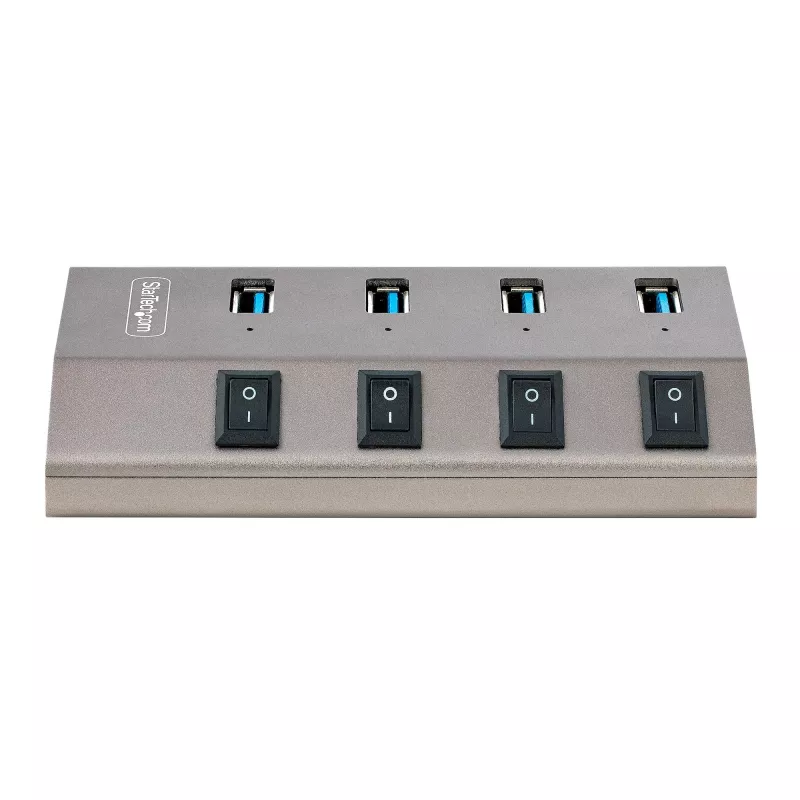 StarTech.com 4 portu pašdarbināms USB-C centrmezgls ar individuāliem ieslēgšanas/izslēgšanas slēdžiem, USB 3.0 5 Gbps paplašināšanas centrmezgls ar barošanas bloku, galddatora/klēpjdatora USB-C uz USB-A centrmezgls, USB Type-C centrmezgls ar BC 1.2