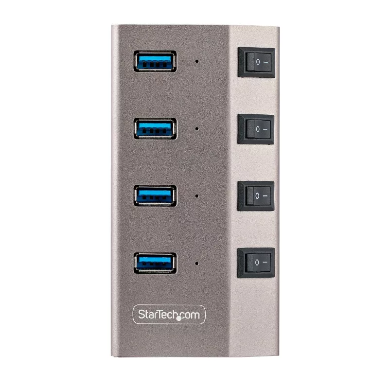 StarTech.com 4 portu pašdarbināms USB-C centrmezgls ar individuāliem ieslēgšanas/izslēgšanas slēdžiem, USB 3.0 5 Gbps paplašināšanas centrmezgls ar barošanas bloku, galddatora/klēpjdatora USB-C uz USB-A centrmezgls, USB Type-C centrmezgls ar BC 1.2