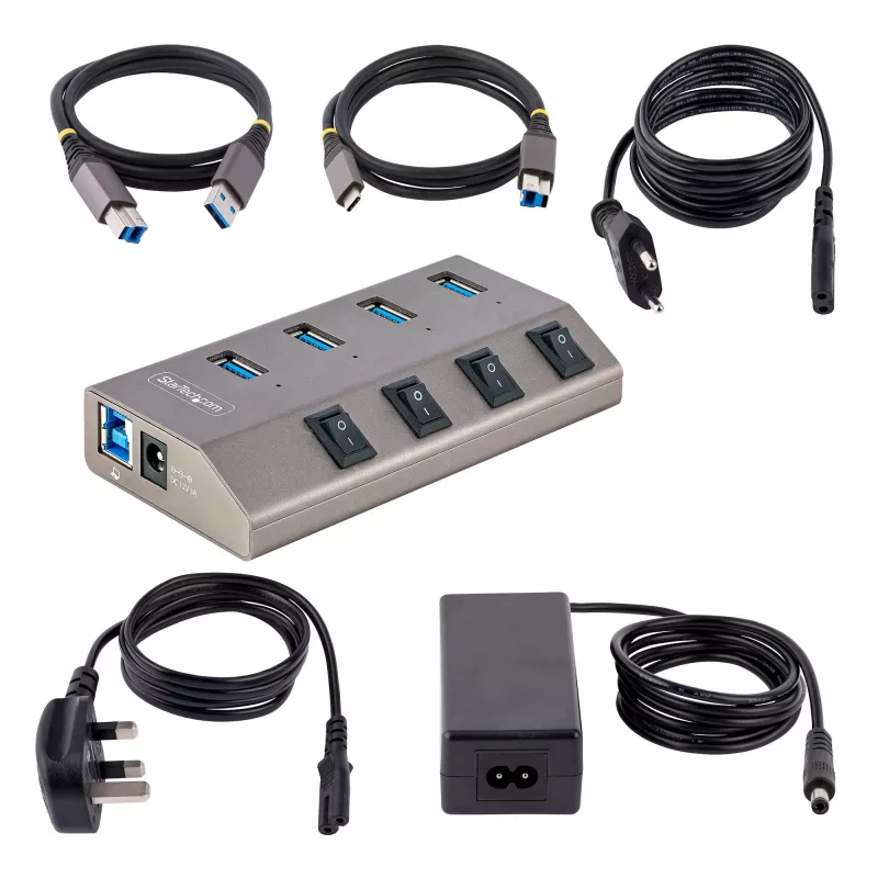 StarTech.com 4 portu pašdarbināms USB-C centrmezgls ar individuāliem ieslēgšanas/izslēgšanas slēdžiem, USB 3.0 5 Gbps paplašināšanas centrmezgls ar barošanas bloku, galddatora/klēpjdatora USB-C uz USB-A centrmezgls, USB Type-C centrmezgls ar BC 1.2