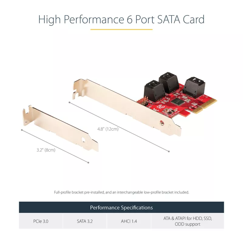 StarTech.com SATA PCIe karte - 6 portu PCIe SATA paplašināšanas karte - 6 Gbps - zema/pilna profila - virknes SATA savienotāji - ASM1166 bez RAID - PCI Express uz SATA pārveidotājs