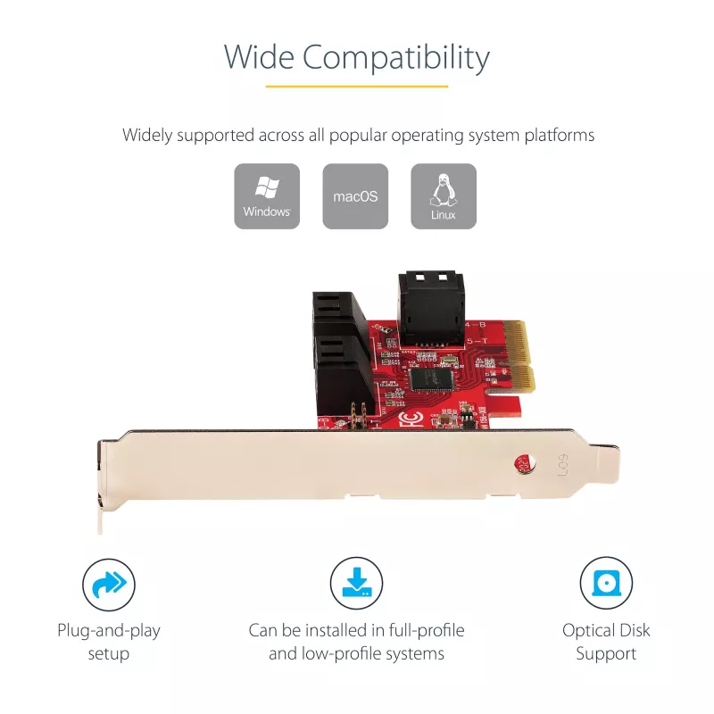 StarTech.com SATA PCIe karte - 6 portu PCIe SATA paplašināšanas karte - 6 Gbps - zema/pilna profila - virknes SATA savienotāji - ASM1166 bez RAID - PCI Express uz SATA pārveidotājs