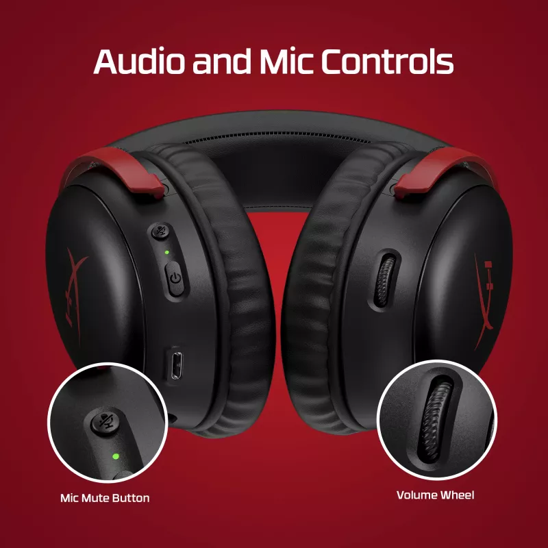 HyperX Cloud III Wireless - spēļu austiņas, melnas; sarkanas, Ķīna, apļveida, slēgtas, aktīva, 155 mm