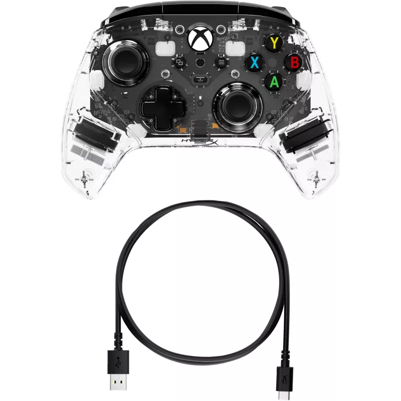HyperX Clutch Gladiate - vadu spēļu RGB kontrolieris - Xbox, spēļu kontrolieris, Xbox One, Xbox Series X, vadu, USB, USB Type-A, USB Type-C, caurspīdīgs