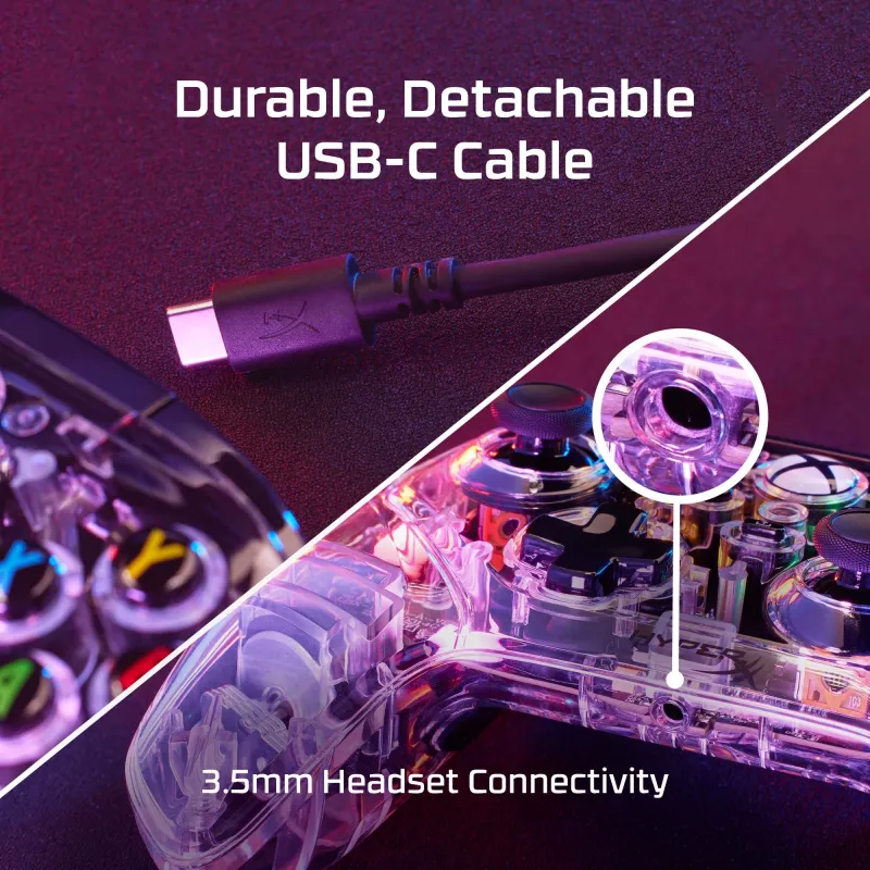 HyperX Clutch Gladiate - vadu spēļu RGB kontrolieris - Xbox, spēļu kontrolieris, Xbox One, Xbox Series X, vadu, USB, USB Type-A, USB Type-C, caurspīdīgs