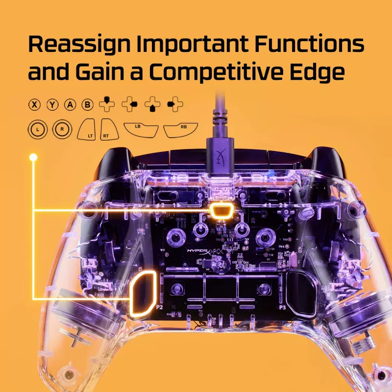 HyperX Clutch Gladiate - vadu spēļu RGB kontrolieris - Xbox, spēļu kontrolieris, Xbox One, Xbox Series X, vadu, USB, USB Type-A, USB Type-C, caurspīdīgs