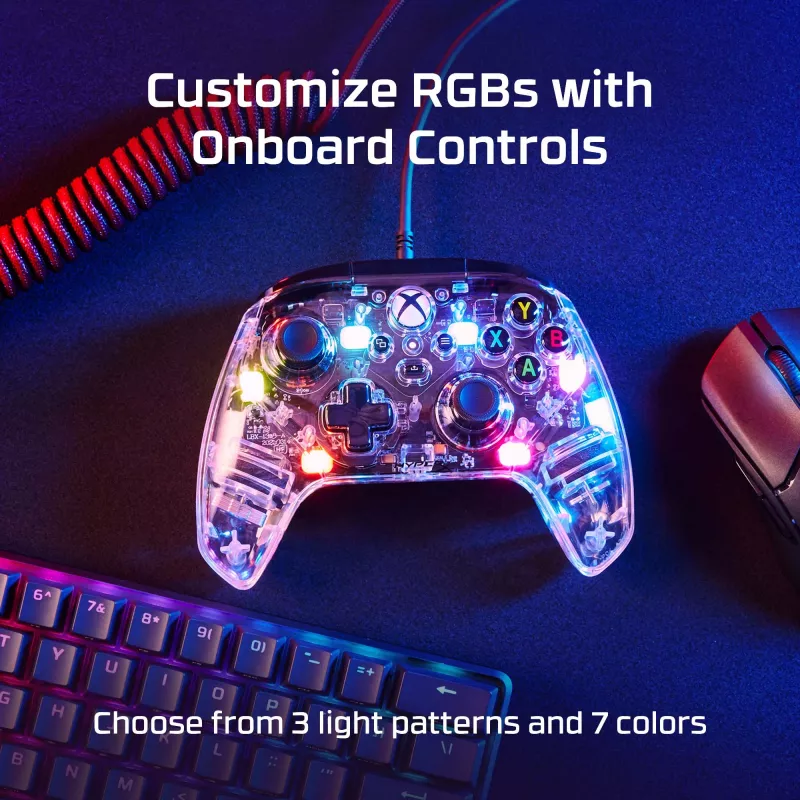 HyperX Clutch Gladiate - vadu spēļu RGB kontrolieris - Xbox, spēļu kontrolieris, Xbox One, Xbox Series X, vadu, USB, USB Type-A, USB Type-C, caurspīdīgs