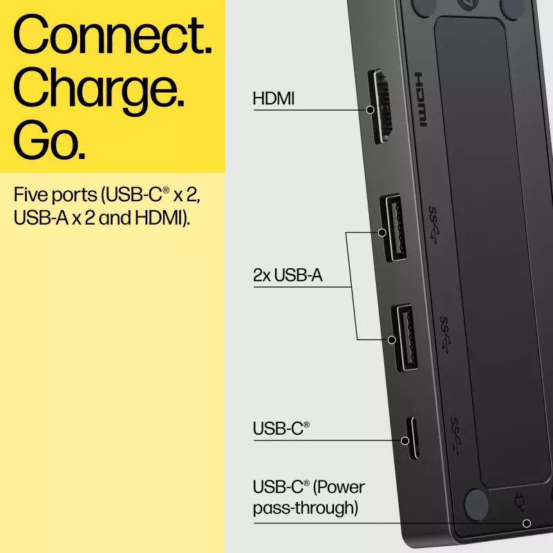 HP USB-C Travel Hub G3 USB-C centrmezgls, platums 116 mm, dziļums 41,9 mm, augstums 14,5 mm