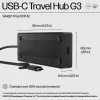 HP USB-C Travel Hub G3 USB-C centrmezgls, platums 116 mm, dziļums 41,9 mm, augstums 14,5 mm