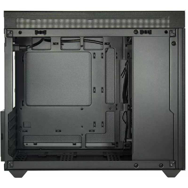PC Mini Tower korpuss INTER-TECH IM-2 Expander, Mini-ITX/Micro ATX, atbalsta ATX/SFX barošanas blokus, 2,5 collu un 3,5 collu diskus, priekšējie/augšējie ventilatori 120/140 mm, melns