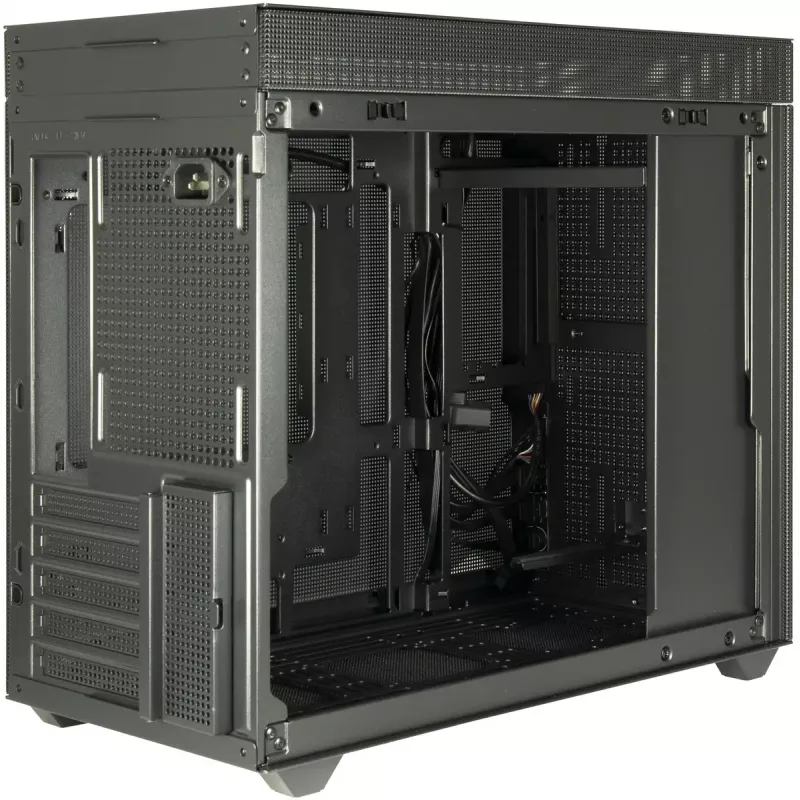 PC Mini Tower korpuss INTER-TECH IM-2 Expander, Mini-ITX/Micro ATX, atbalsta ATX/SFX barošanas blokus, 2,5 collu un 3,5 collu diskus, priekšējie/augšējie ventilatori 120/140 mm, melns
