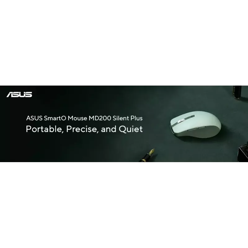 Pele ASUS SmartO MD200 Silent Plus — piemērota abām rokām RF bezvadu + Bluetooth, optiskā 4200 DPI, 6 pogas, zaļa