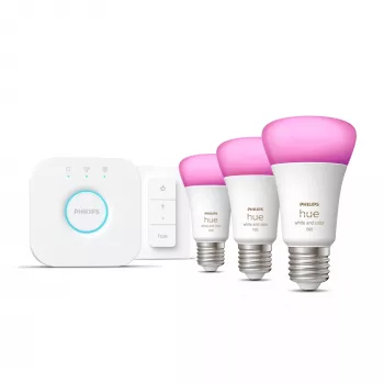 Viedā apgaismojuma komplekts Philips Hue White and Colour Ambience Starter – 3× E27 11W spuldzes, Bluetooth/Zigbee, dimmeris