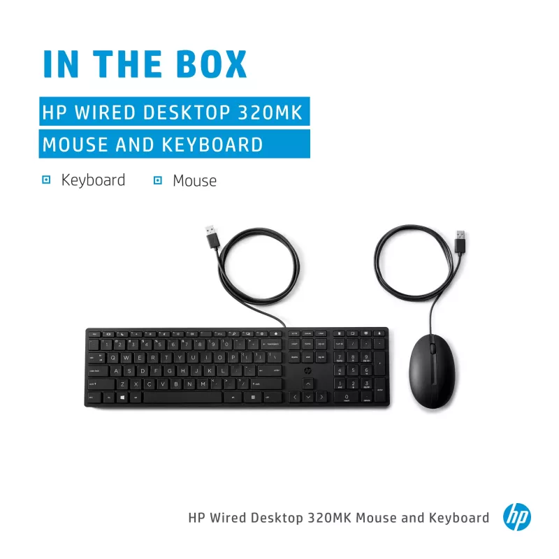 Vadu tastatūra un pele HP Wired Desktop 320MK