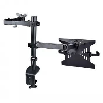 StarTech.com monitora svira ar VESA klēpjdatora paliktni, klēpjdatoram (4,5 kg/9,9 mārciņas) un vienam displejam līdz 32 inch (8 kg/17,6 mārciņas), melna, ventilējams paliktnis, regulējama klēpjdatora sviras stiprinājums, C-skava/cauruma stiprinājums
