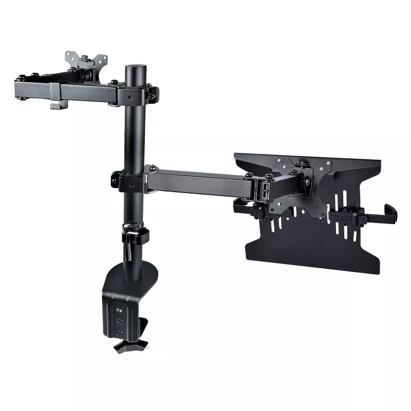 StarTech.com monitora svira ar VESA klēpjdatora paliktni, klēpjdatoram (4,5 kg/9,9 mārciņas) un vienam displejam līdz 32 inch (8 kg/17,6 mārciņas), melna, ventilējams paliktnis, regulējama klēpjdatora sviras stiprinājums, C-skava/cauruma stiprinājums