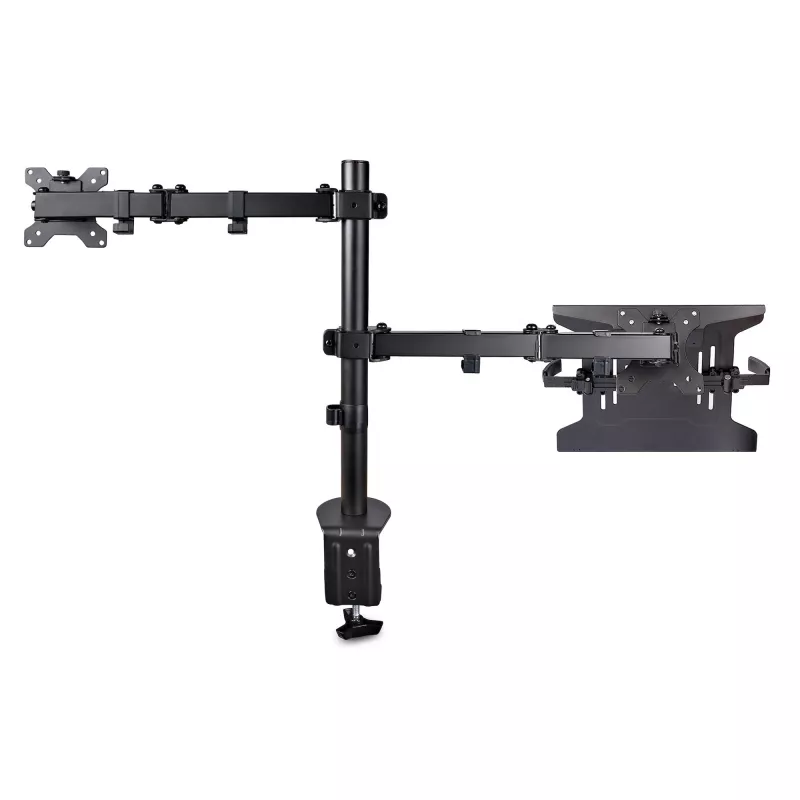 StarTech.com monitora svira ar VESA klēpjdatora paliktni, klēpjdatoram (4,5 kg/9,9 mārciņas) un vienam displejam līdz 32 inch (8 kg/17,6 mārciņas), melna, ventilējams paliktnis, regulējama klēpjdatora sviras stiprinājums, C-skava/cauruma stiprinājums