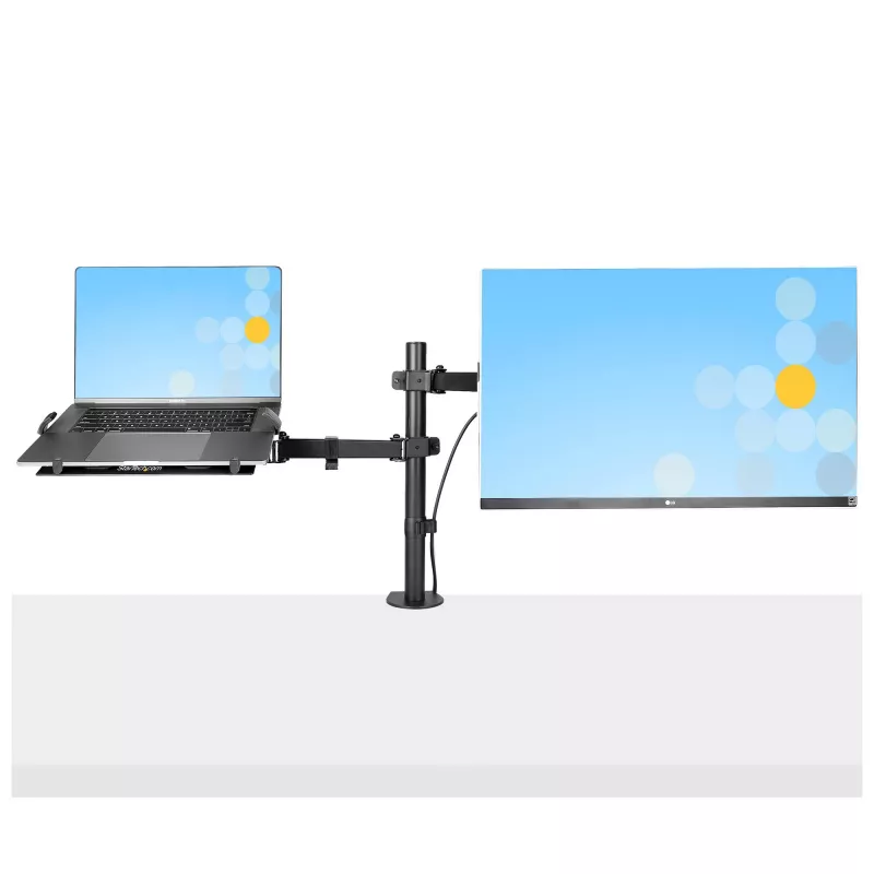 StarTech.com monitora svira ar VESA klēpjdatora paliktni, klēpjdatoram (4,5 kg/9,9 mārciņas) un vienam displejam līdz 32 inch (8 kg/17,6 mārciņas), melna, ventilējams paliktnis, regulējama klēpjdatora sviras stiprinājums, C-skava/cauruma stiprinājums