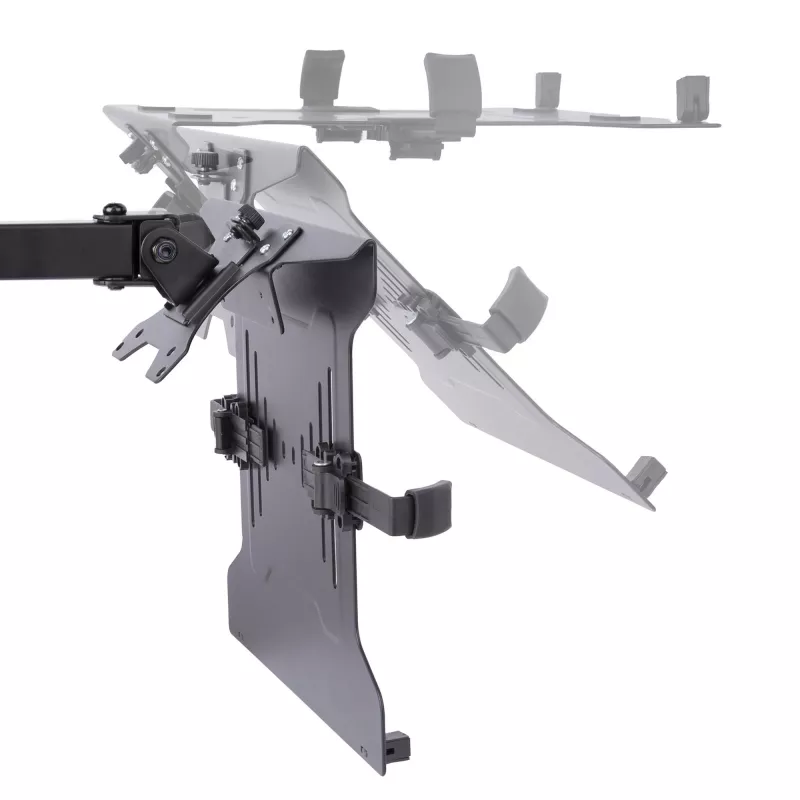 StarTech.com monitora svira ar VESA klēpjdatora paliktni, klēpjdatoram (4,5 kg/9,9 mārciņas) un vienam displejam līdz 32 inch (8 kg/17,6 mārciņas), melna, ventilējams paliktnis, regulējama klēpjdatora sviras stiprinājums, C-skava/cauruma stiprinājums