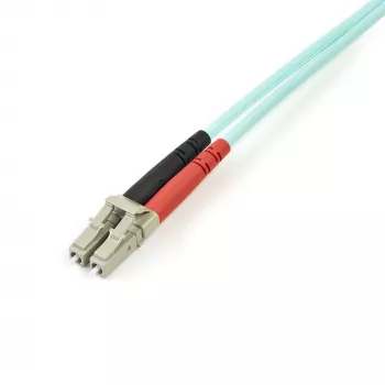 StarTech.com 5m (16.4ft) LC/UPC uz LC/UPC OM3 daudzmodu optiskās šķiedras kabelis, pilna dupleksa 50/125µm rāvējslēdzēja tipa optiskās šķiedras kabelis, 100G, zemi ievietošanas zudumi, LSZH optiskās šķiedras džempera vads