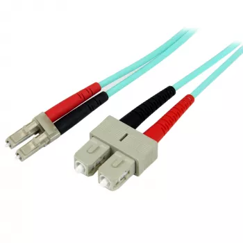 StarTech.com 1m (3 pēdas) LC/UPC uz SC/UPC OM3 daudzmodu optiskās šķiedras kabelis, pilna dupleksa 50/125 µm Zipcord optiskās šķiedras kabelis, 100G, zemi ievietošanas zudumi, LSZH optiskās šķiedras džempera vads
