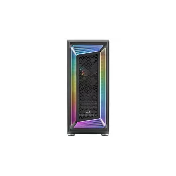 PC korpuss AEROCOOL Interstellar Midi Tower Melns — ATX, atbalsta līdz 362 mm GPU, 163 mm CPU dzesētāju, 3x120/360 mm priekšējo radiatoru