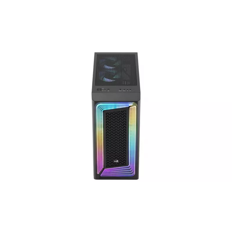 PC korpuss AEROCOOL Interstellar Midi Tower Melns — ATX, atbalsta līdz 362 mm GPU, 163 mm CPU dzesētāju, 3x120/360 mm priekšējo radiatoru
